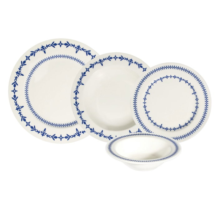 Hermia Blue Orbit Bonsai Juego de Cena de 24 Piezas en Blanco y Azul